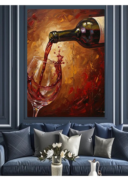 Kırmızı Şarap Kadeh Dökülme Dekoratif Kanvas - Mdf Ahşap Tablo