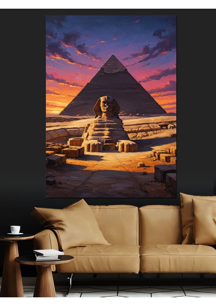 Giza Piramidi Gün Batımı Dekoratif Kanvas - Mdf Ahşap Tablo