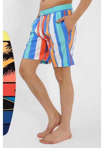 Erkek Desenli Fermuar Cepli Deniz Şortu Mavi fiyatları