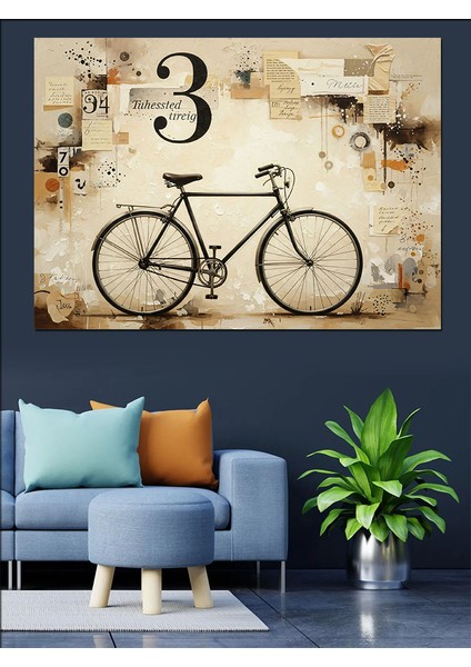 Vintage Bisiklet Eski Duvar ve 3 Rakamı Dekoratif Kanvas - Mdf Ahşap Tablo