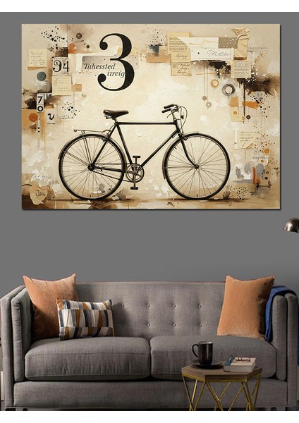 Vintage Bisiklet Eski Duvar ve 3 Rakamı Dekoratif Kanvas - Mdf Ahşap Tablo fiyatları