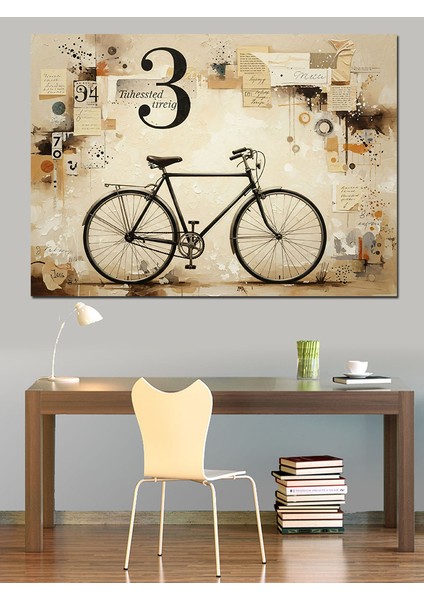 Vintage Bisiklet Eski Duvar ve 3 Rakamı Dekoratif Kanvas - Mdf Ahşap Tablo modelleri
