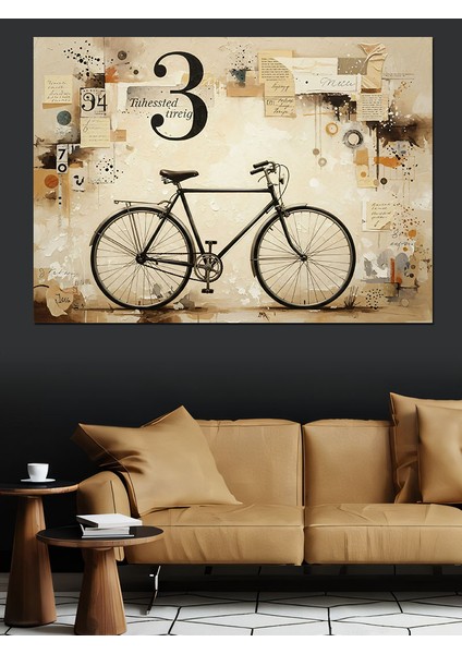 Vintage Bisiklet Eski Duvar ve 3 Rakamı Dekoratif Kanvas - Mdf Ahşap Tablo indirimleri