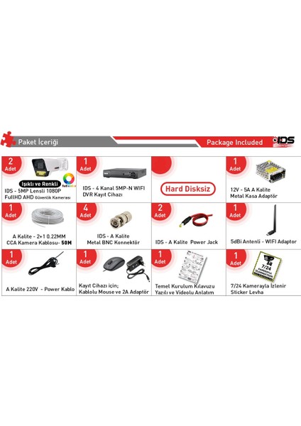 2 Kameralı Fullhd Güvenlik Kamerası Seti - Renkli Gece Görüşlü 9 LED - Cepten Izle - Nohdd fiyatları