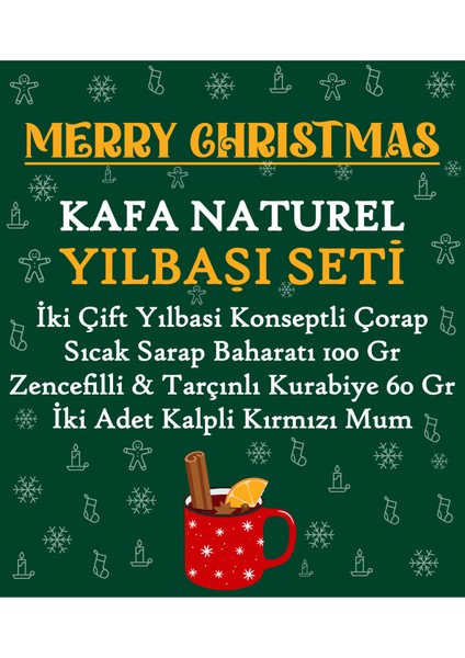 Sıcak Şarap Hediye Seti, Yılbaşı Kurabiyesi, Noel Çorabı ve Kırmızı Mum ile Keyifli Anlar