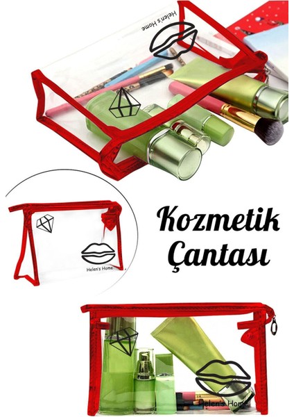 Valiz Bavul Içi Düzenleyici Şeffaf Kozmetik Çantası Kırmızı