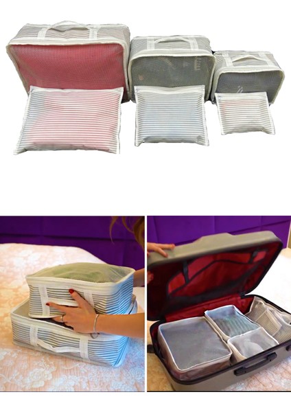 Bavul Içi Düzenleyici 6'lı Set Valiz Seyahat Organizeri Hurç - Çizgili fiyatları