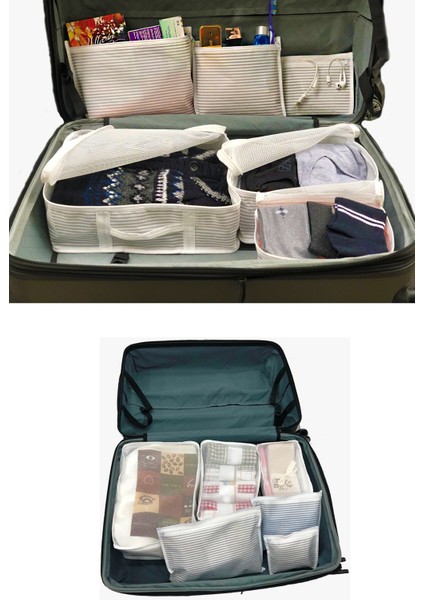 Bavul Içi Düzenleyici 6'lı Set Valiz Seyahat Organizeri Hurç - Çizgili fırsatları