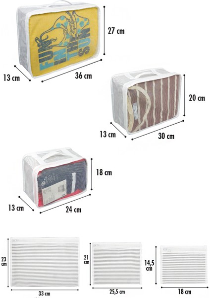 Bavul Içi Düzenleyici 6'lı Set Valiz Seyahat Organizeri Hurç - Çizgili indirimleri