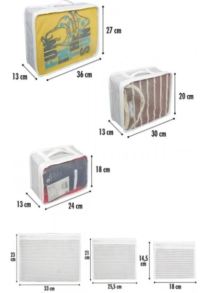 6'lı Set Bavul Organizer Valiz Düzenleyici Seyahat Seti Gri Çizgili fırsatları