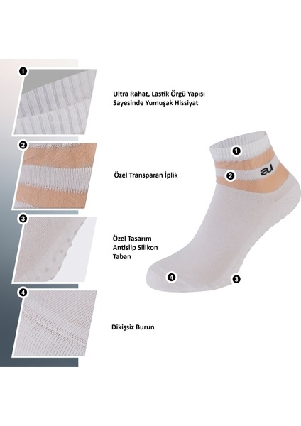 Kadın Kaydırmaz Taban Şeffaf Çizgili Beyaz Yoga ve Pilates Çorabı fiyatları