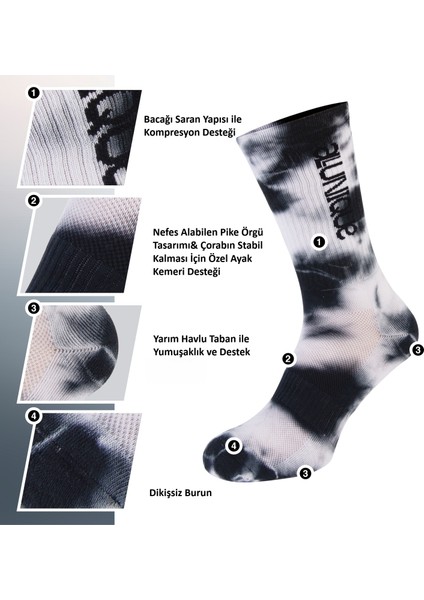 Unisex Siyah Beyaz Batik Yarım Havlu Spor Çorabı fiyatları