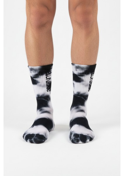 Unisex Siyah Beyaz Batik Yarım Havlu Spor Çorabı