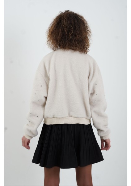 Bej Taş Işlemeli Bomber Ceket