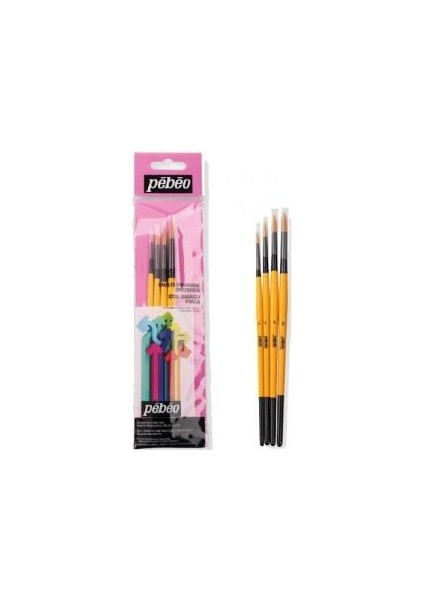 4'lü Suluboya Fırça Seti - Sarı-Siyah Saplı, Düz ve İnce Uçlu, Çeşitli Boylarda, Desensiz