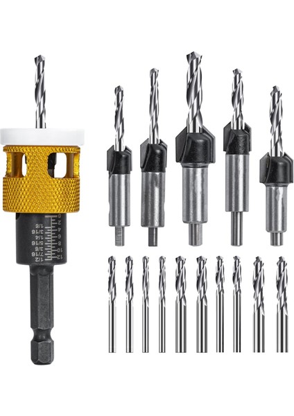 Adet Düşük Sürtünmeli Derinlik Durduruculu Havşa Matkap Ucu Seti, 10 Adet Yedek Hss Matkap Ucu, Ayarlanabilir Derinlik Durdurucu (Yurt Dışından)