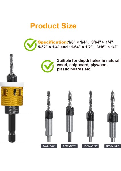 Adet Düşük Sürtünmeli Derinlik Durduruculu Havşa Matkap Ucu Seti, 10 Adet Yedek Hss Matkap Ucu, Ayarlanabilir Derinlik Durdurucu (Yurt Dışından) modelleri