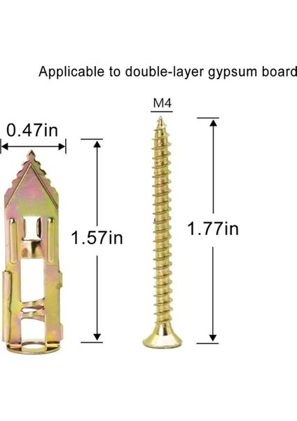 100 Adet Vidalı Kendiliğinden Delinebilen Alçıpan Dübelleri, Geliştirilmiş Çinko Kaplamalı Çelik Içi Boş Duvar Dübelleri (0,47X1,57 Inç) ve Vidalar (Yurt Dışından) fiyatları