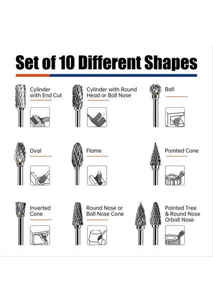 1/8 Inç Döner Alet Uçlarıyla Uyumlu 10 Adet Karbür Freze Ucu Seti (Yurt Dışından) fırsatları
