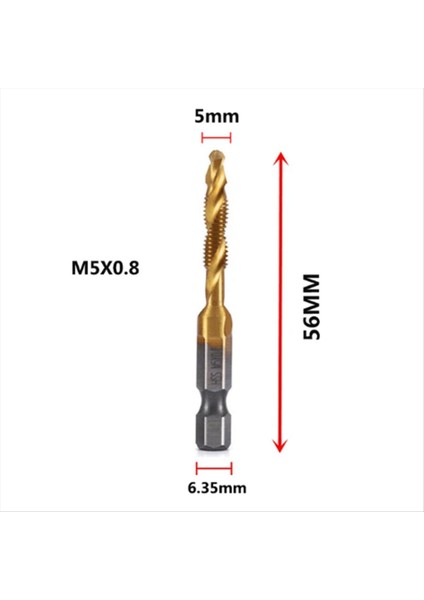 M5X0.8MM Altıgen Şaftlı Titanyum Kaplamalı Vida Dişi Metrik Kılavuz Matkap Uçları (Yurt Dışından) fiyatları