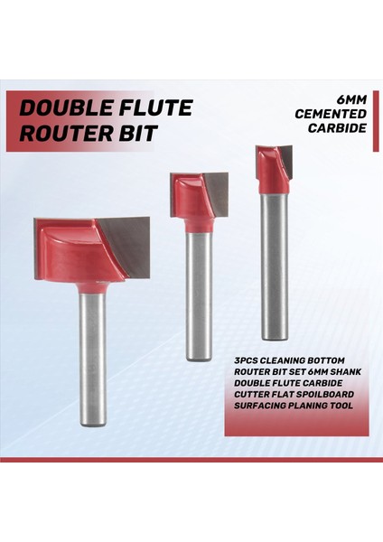 3 Parça Temizleme Alt Freze Ucu Seti 6mm Saplı Çift Flüt (Yurt Dışından) fırsatları