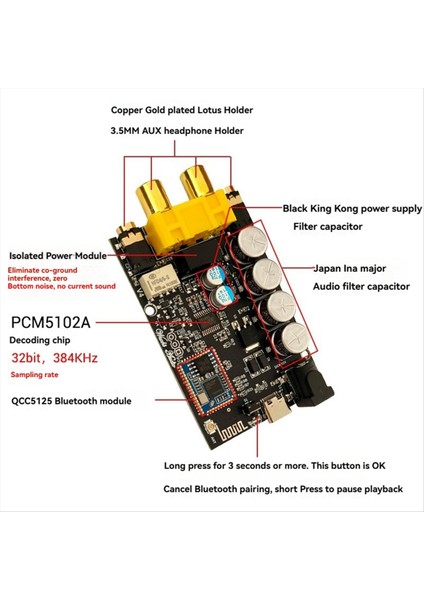 QCC5125 Bluetooth Kod Çözücü Kayıpsız Yüksek Geçirgen Kod Çözücü Alıcı (Yurt Dışından) indirimleri