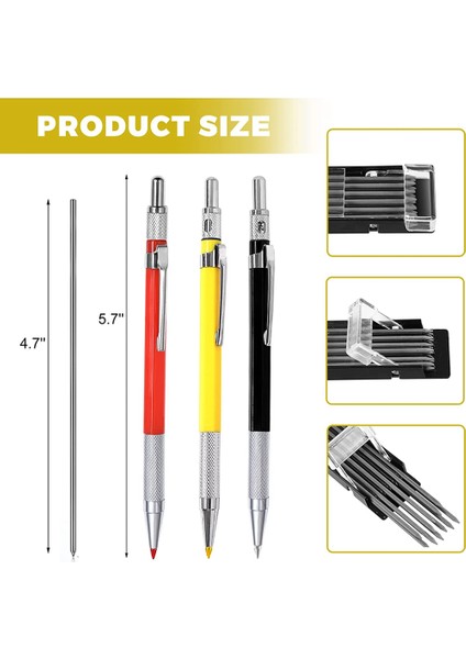 3 Parçalı Mekanik Marangoz Kalem Seti Dahili Kalemtıraşlı A (Yurt Dışından) modelleri