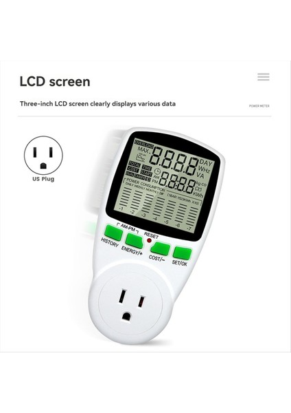 Dijital LCD Enerji Ölçer Wattmetre Güç Analizörü Abd Fişi (Yurt Dışından) indirimleri