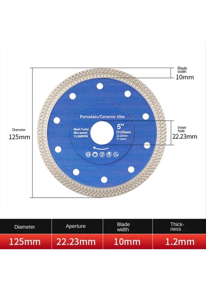 Fayans, Taş Kesme Bıçakları ve Dayanıklı Malzemeler Için Testere Bıçakları 125X22.23MM (Yurt Dışından) modelleri