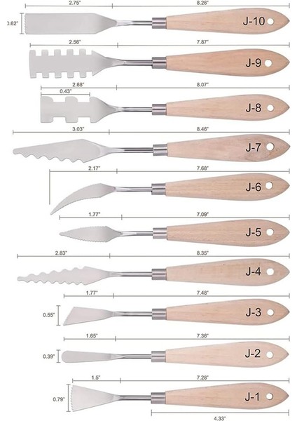 Boya Bıçağı Seti - 10 Adet Paslanmaz Çelik Spatula Palet Bıçağı Boyama Aletleri Metal Bıçaklar Ahşap Saplı (Yurt Dışından) fiyatları
