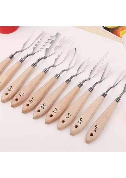 Boya Bıçağı Seti - 10 Adet Paslanmaz Çelik Spatula Palet Bıçağı Boyama Aletleri Metal Bıçaklar Ahşap Saplı (Yurt Dışından) modelleri