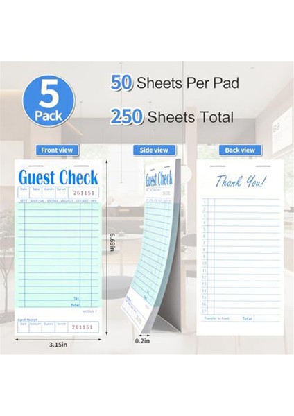 5'li Paket Misafir Hesap Defteri, Restoranlar Için Garson Not Defterleri, Yeşil Garson Hesap Defteri, Restoran Sipariş Defteri (Paket Başına 50 Yaprak) (Yurt Dışından) fiyatları