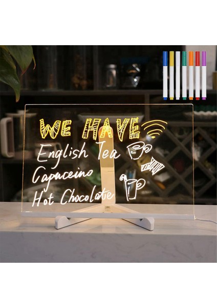 2025 LED Renkli Not Panosu Akrilik Ayarlanabilir Braketli Mesaj Panosu, 7 Renkli Kalem, 20X20CM. (Yurt Dışından) indirimleri