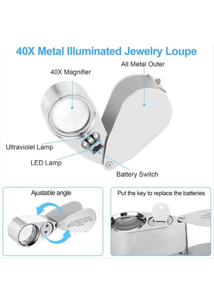 Aydınlatmalı Kuyumcu Büyüteci, Cep Tipi Katlanabilir Mücevher Halkası (Yurt Dışından) fırsatları