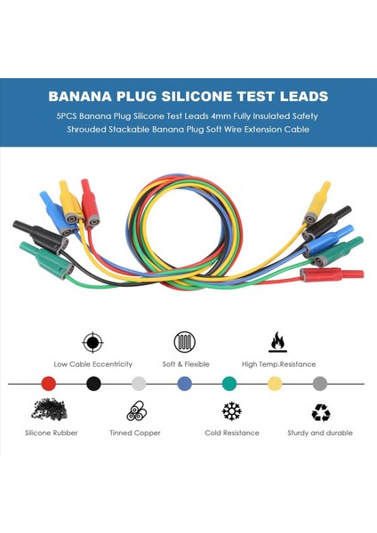 5 Adet Muz Fişi Silikon Test Kabloları 4mm (Yurt Dışından) fırsatları
