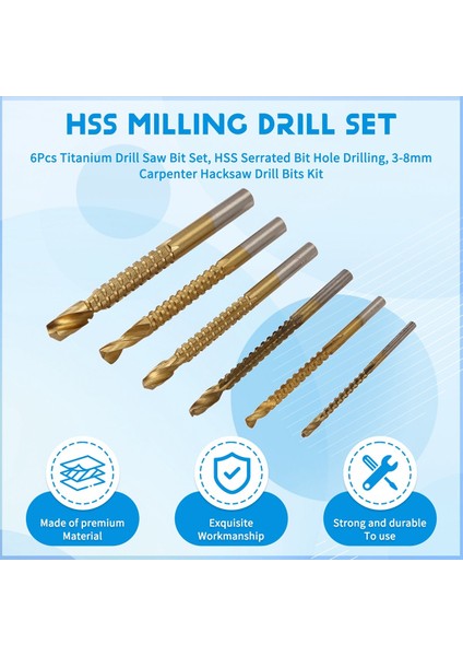 6 Parça Titanyum Matkap Testere Ucu Seti, Hss Delme, 3-8 mm Matkap Ucu Seti (Yurt Dışından) fırsatları