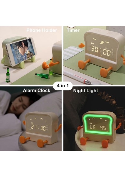 Tost Gece Lambası Dijital Uyandırma Saati Başucu Gece Lambası Geri Sayım/aşağı Zamanlayıcı Otomatik Kapanma Lambası Yatak Odası Saati Beyaz (Yurt Dışından) indirimleri