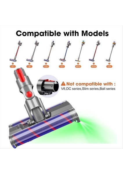 Dyson V7 V8 V10 V11 V15 Yumuşak Çift Silindirli Döner Fırça Kafası Elektrikli Süpürge Parçaları Sert Zeminler Için LED Işık ile (Yurt Dışından) fırsatları