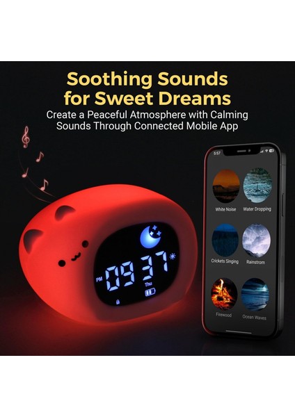 Çocuklar Için Kontrollü Saat + Gece Işığı + Ses Makinesi - Renk Değiştirme Işığı, USB Fişi, 12/24 Saat, Rutin Eğitmen (Yurt Dışından) modelleri