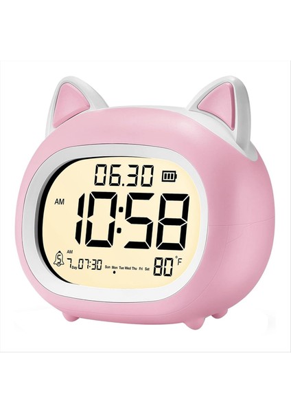 Çocuklar Için Gece Işığı ile Çocuklar Çalar Saat, Yatak Odaları Için Dijital Çalar Saatler, Rutin Inşaatçı, Sevimli Kedi Çalar Saat Pembe (Yurt Dışından)