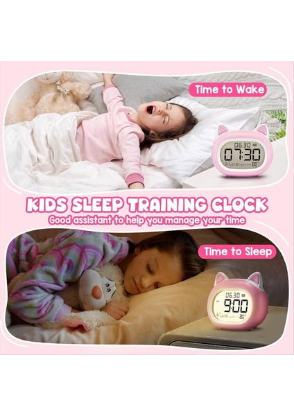 Çocuklar Için Gece Işığı ile Çocuklar Çalar Saat, Yatak Odaları Için Dijital Çalar Saatler, Rutin Inşaatçı, Sevimli Kedi Çalar Saat Pembe (Yurt Dışından) fırsatları
