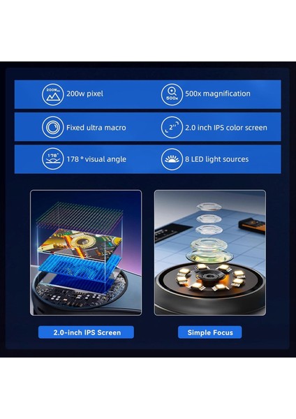 500X Dijital Mikroskop, Onarım Teftiş Aracı Için Elde Taşınabilir Taşınabilir Büyüteç, Pcb/smd Lehimleme, Bilimsel Araştırma (Yurt Dışından) fiyatları