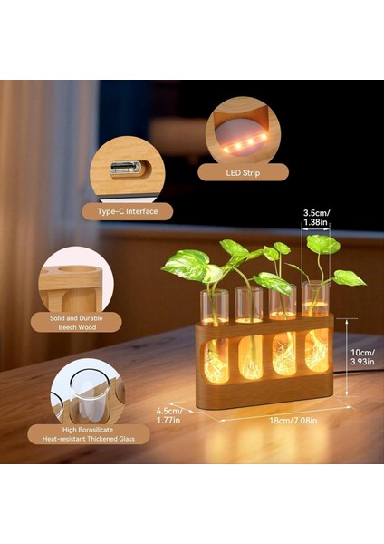 9 Hız Ayarlanabilir LED Işıklı Bitki Yayılım Istasyonu Ahşap Standlı Bitki Teraryumu 4 Test Tüpü Vazo (Yurt Dışından) modelleri