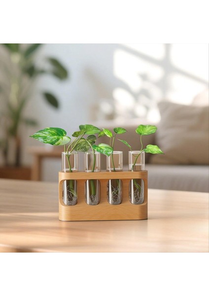 9 Hız Ayarlanabilir LED Işıklı Bitki Yayılım Istasyonu Ahşap Standlı Bitki Teraryumu 4 Test Tüpü Vazo (Yurt Dışından) indirimleri