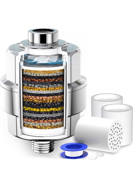 20 Aşamalı Duş Filtresi - Sert Su Için Duş Başlığı Filtresi, 3 Değiştirilebilir Filtre Kartuşu, Fan, Duş Suyu Filtresi (Yurt Dışından)