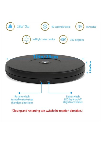 10 Inç LED Dönen Ekran Standı, Işıklarla 360 ° Motorlu Pikap, 22 Lbs Kapasiteli Elektrikli Spinner Tabanı (Yurt Dışından) indirimleri