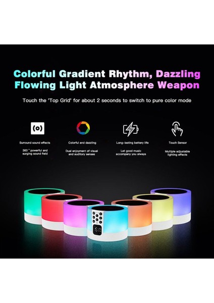 Bluetooth Hoparlör Mini Kablosuz Hoparlör Tf Kart USB Subwoofer Dokunmatik Kontrol Gece Işıkları Saat Taşınabilir Mp3 Ses (Yurt Dışından) fırsatları