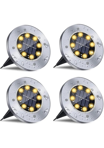 4 Adet 8led Güneş Enerjisi Disk Işık Açık Bahçe Güneş Yeraltı Işık Güverte Işık Spot Gömülü Güneş LED Lamba (Yurt Dışından)