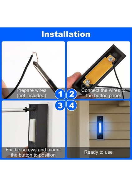 2 Adet Aydınlatılmış Kapı Zili Düğmesi, Kapı Zili Düğmesi, Duvara Monte Garaj Kapı Anahtarı LED Işıkları ile (Yurt Dışından) fiyatları