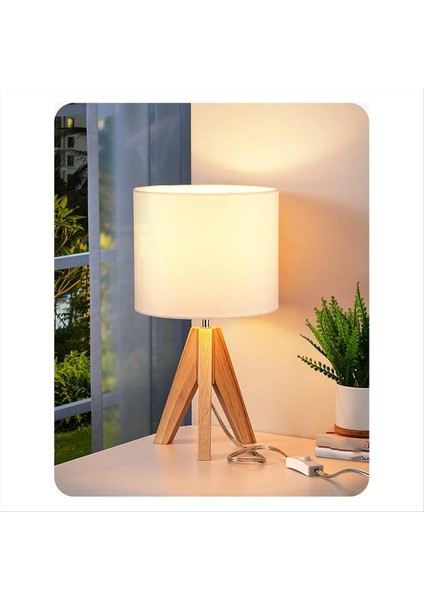 Tripod Masa Lambası Abajurlu Sevimli Başucu Lambası, Yatak Odası Için Komodin Lambası, Çocuk Odası, Oturma Odası, Ahşap Taban (Yurt Dışından) fırsatları